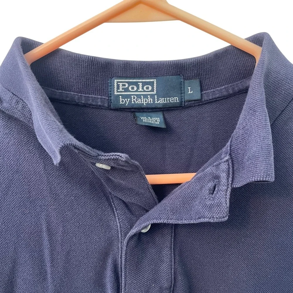 Polo Ralph Lauren Mens Large Navy Blue Short Sleeve Pique Cotton Polo Shirt Logo